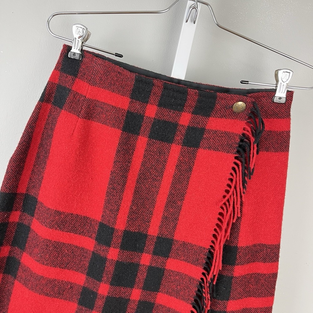 Vintage 90s Coldwater Creek‎ Wool Blend Plaid Wrap Skirt Womens 8 27 Waist